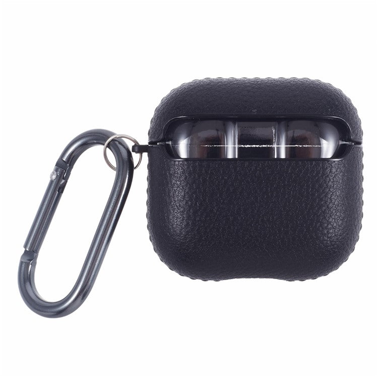 X-LEVEL For AirPods 4 Earphone Case Litchi Texture PU Leather TPU Cover with Carabiner - Black