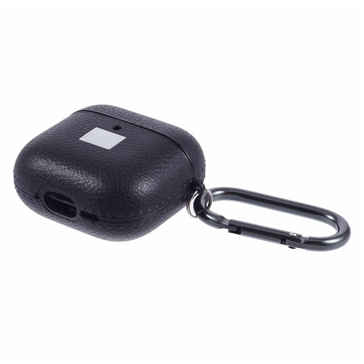 X-LEVEL For AirPods 4 Earphone Case Litchi Texture PU Leather TPU Cover with Carabiner - Black