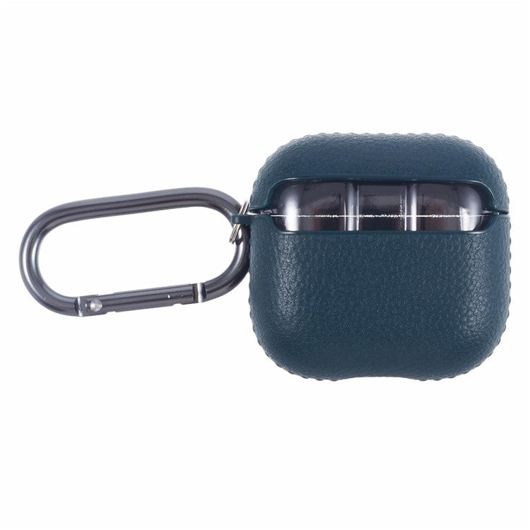 X-LEVEL For AirPods 4 Earphone Case Litchi Texture PU Leather TPU Cover with Carabiner - Green