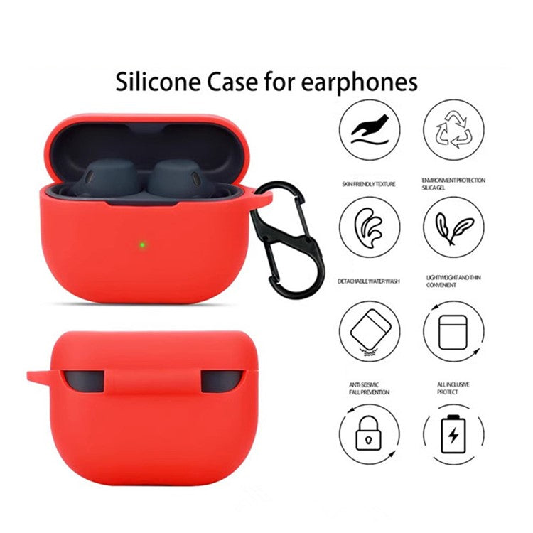 For Jabra Elite 8 Active Gen 2 Case with Anti Lost Buckle Bluetooth Earbuds Silicone Protective Cover - Red