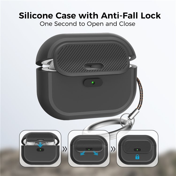 AHASTYLE JY17 For AirPods Pro 2 / AirPods Pro Silicone Protective Case with Lock Clasp Integrated Design - Black