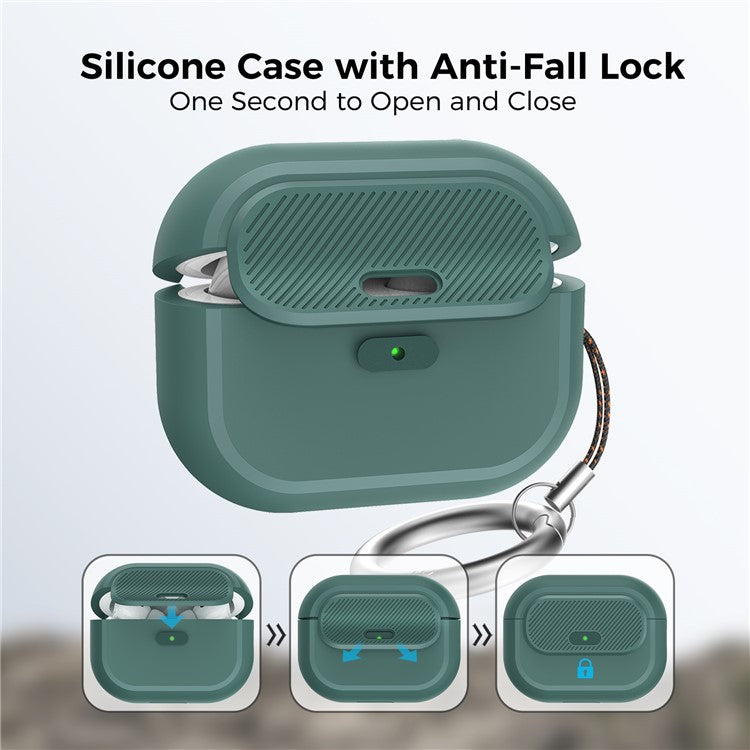 AHASTYLE JY17 For AirPods Pro 2 / AirPods Pro Silicone Protective Case with Lock Clasp Integrated Design - Midnight Green