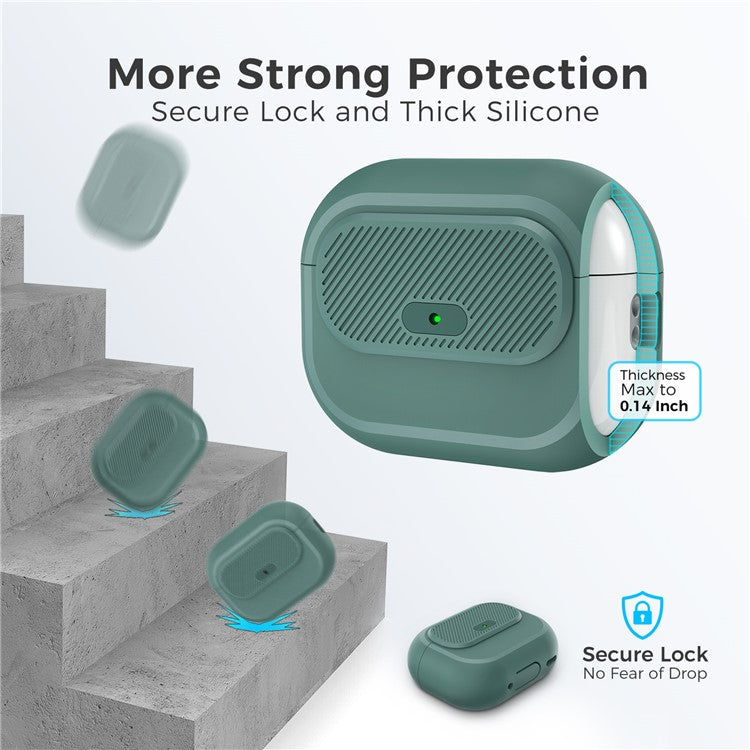 AHASTYLE JY17 For AirPods Pro 2 / AirPods Pro Silicone Protective Case with Lock Clasp Integrated Design - Midnight Green