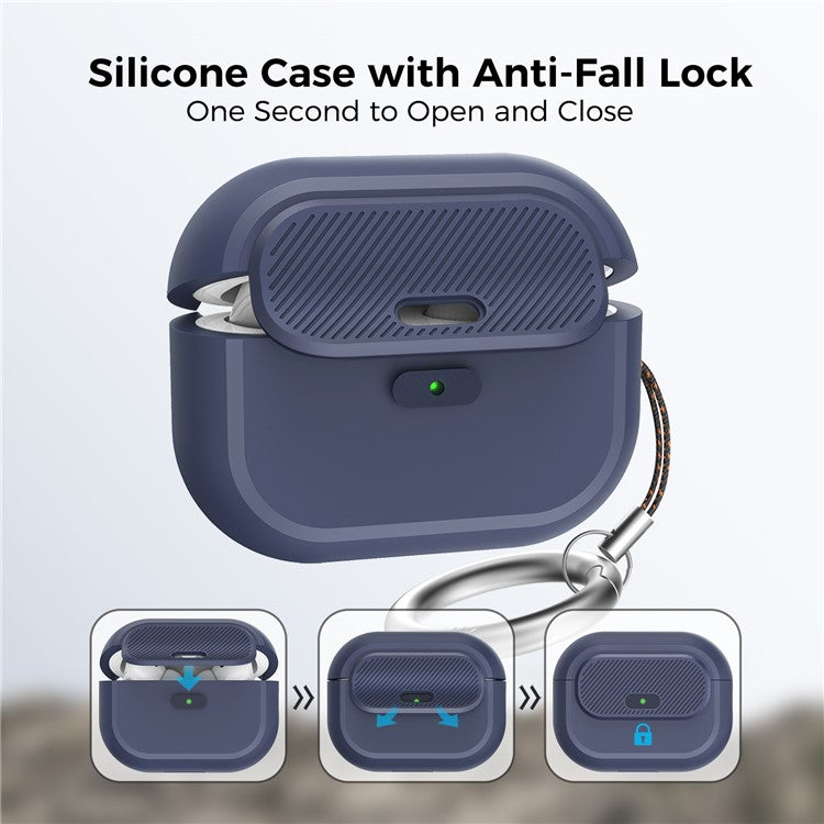 AHASTYLE JY17 For AirPods Pro 2 / AirPods Pro Silicone Protective Case with Lock Clasp Integrated Design - Midnight Blue