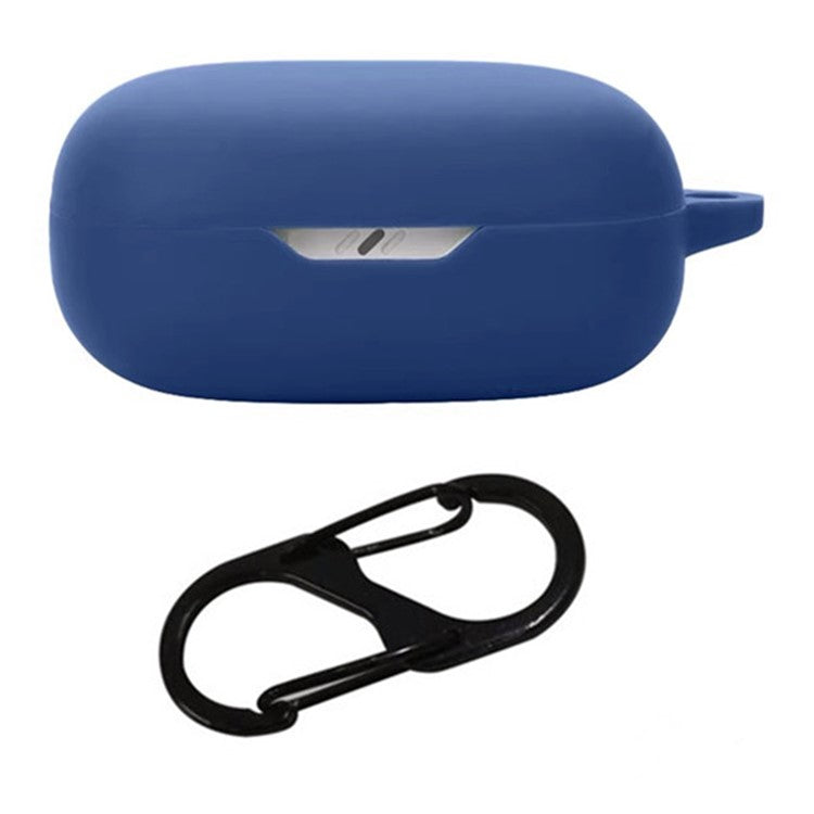 For JBL Wave Flex 2 Silicone Case Wireless Earbuds Protective Cover with Anti-Lost Carabiner - Dark Blue