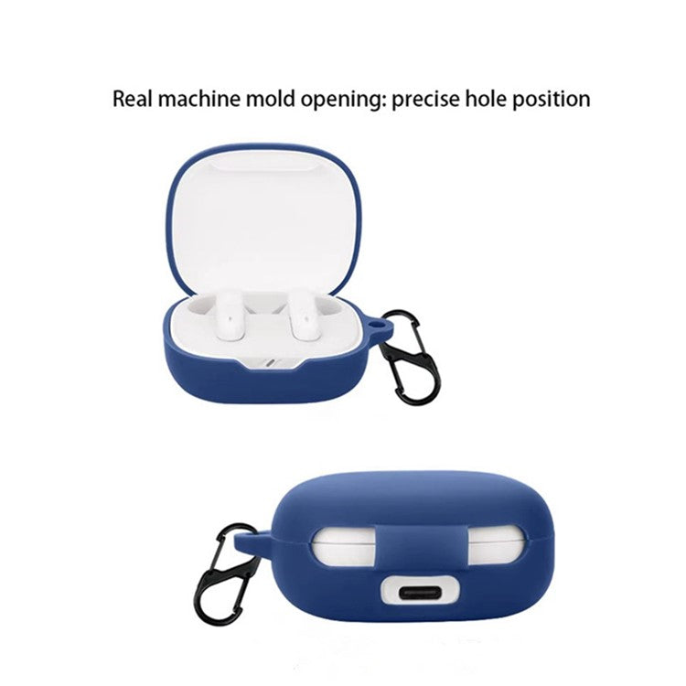 For JBL Wave Flex 2 Silicone Case Wireless Earbuds Protective Cover with Anti-Lost Carabiner - Dark Blue