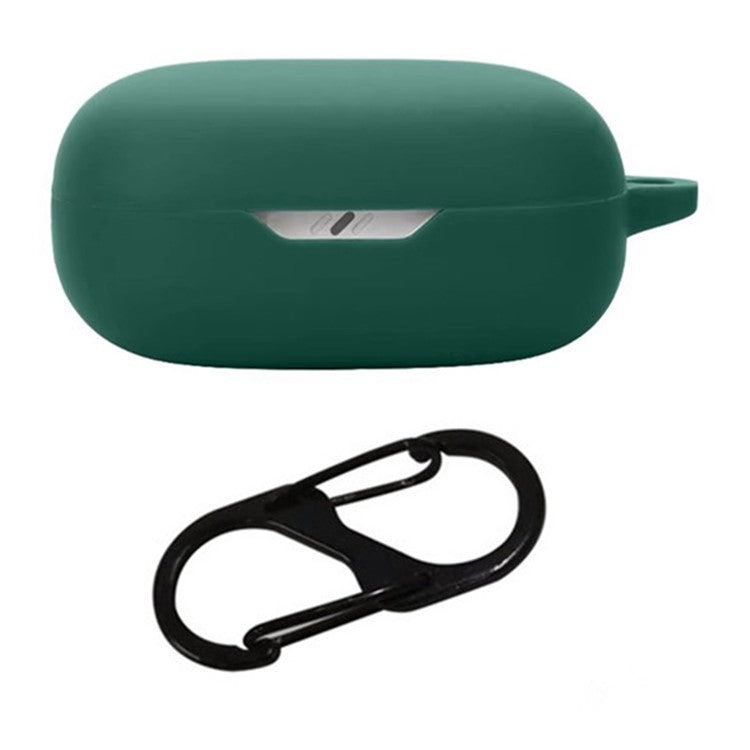 For JBL Wave Flex 2 Silicone Case Wireless Earbuds Protective Cover with Anti-Lost Carabiner - Blackish Green