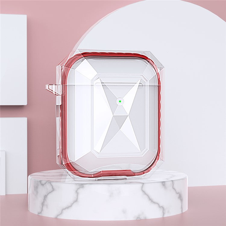 Rhombus Style Contrast-color Protective Cover for Apple AirPods with Charging Case (2016)/(2019)/Wireless Charging Case (2019) - Red