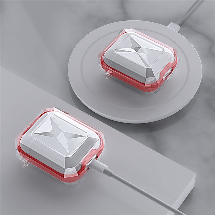 Rhombus Style Contrast-color Protective Cover for Apple AirPods with Charging Case (2016)/(2019)/Wireless Charging Case (2019) - Red