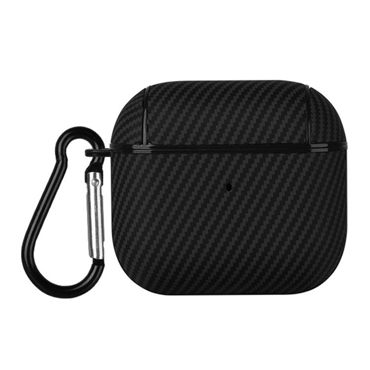 For AirPods 4 Protective Cover Carbon Fiber Texture Earbuds PU Leather PC Hard Case with Hook - Black