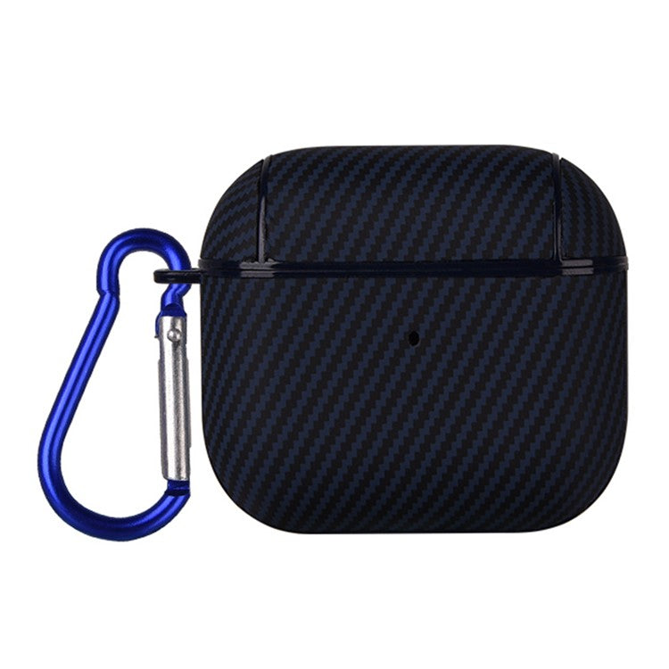 For AirPods 4 Protective Cover Carbon Fiber Texture Earbuds PU Leather PC Hard Case with Hook - Blue