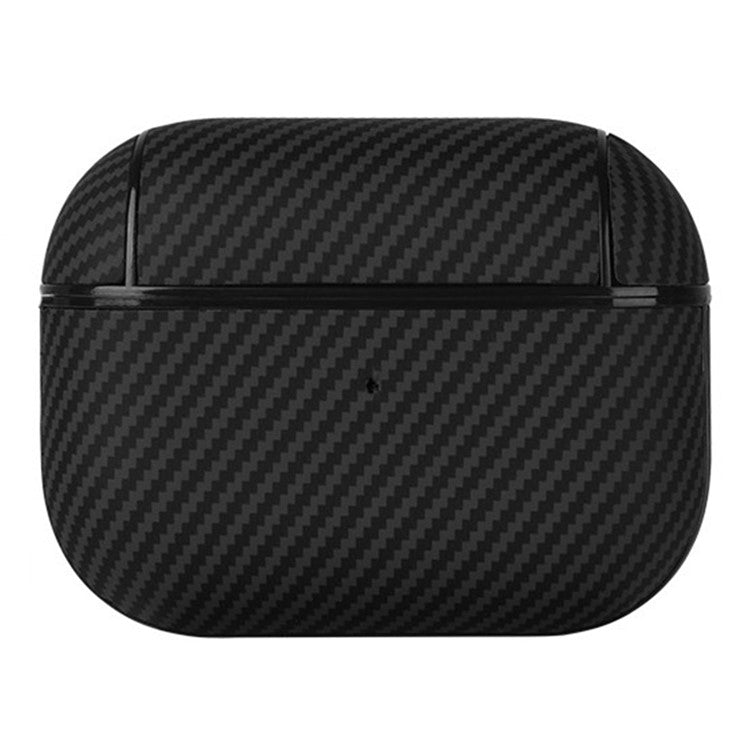 For AirPods Pro 2 Protective Cover Carbon Fiber Texture Earbuds PU Leather PC Hard Case with Hook - Black