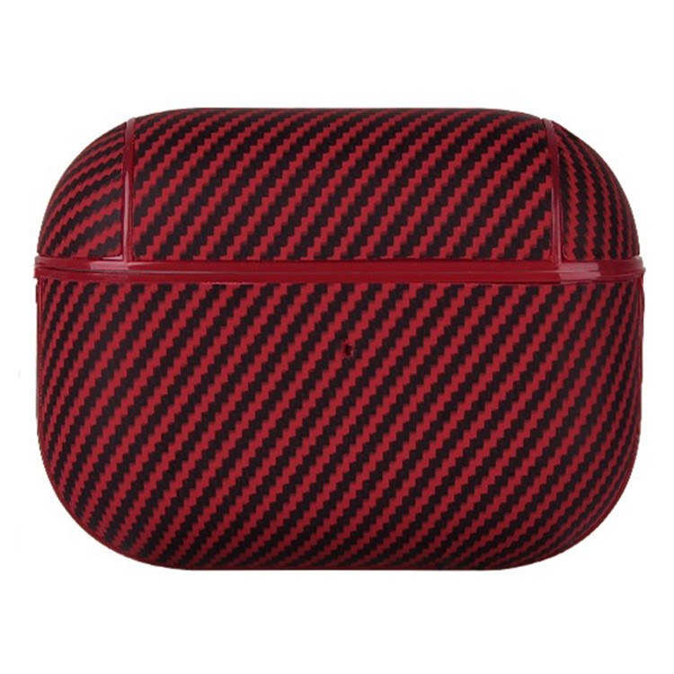 For AirPods Pro 2 Protective Cover Carbon Fiber Texture Earbuds PU Leather PC Hard Case with Hook - Red