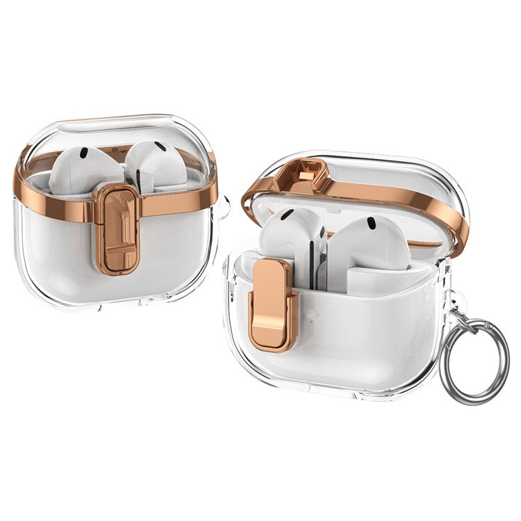 Transparent Case for Samsung Galaxy Buds3 / Buds3 Pro Electroplated TPU + PC Earbuds Protector with Lock Buckle - Rose Gold