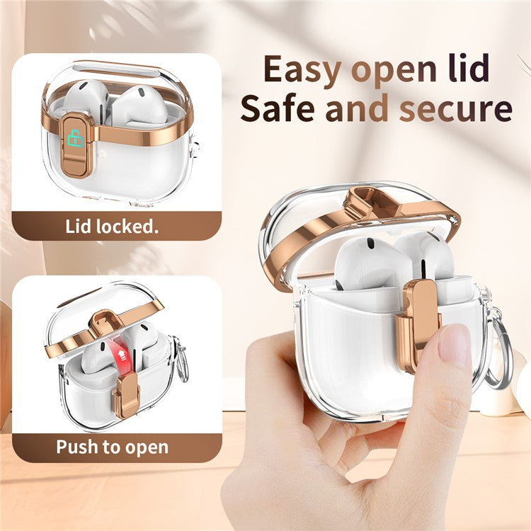 Transparent Case for Samsung Galaxy Buds3 / Buds3 Pro Electroplated TPU + PC Earbuds Protector with Lock Buckle - Rose Gold