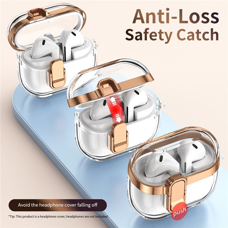 Transparent Case for Samsung Galaxy Buds3 / Buds3 Pro Electroplated TPU + PC Earbuds Protector with Lock Buckle - Rose Gold