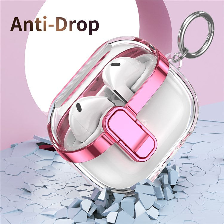 Transparent Case for Samsung Galaxy Buds3 / Buds3 Pro Electroplated TPU + PC Earbuds Protector with Lock Buckle - Rose Gold