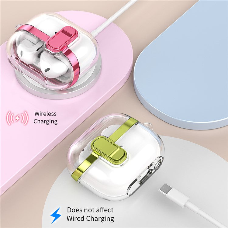 Transparent Case for Samsung Galaxy Buds3 / Buds3 Pro Electroplated TPU + PC Earbuds Protector with Lock Buckle - Rose Gold