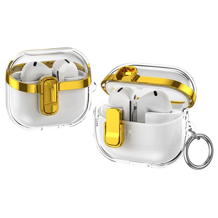 Transparent Case for Samsung Galaxy Buds3 / Buds3 Pro Electroplated TPU + PC Earbuds Protector with Lock Buckle - Gold