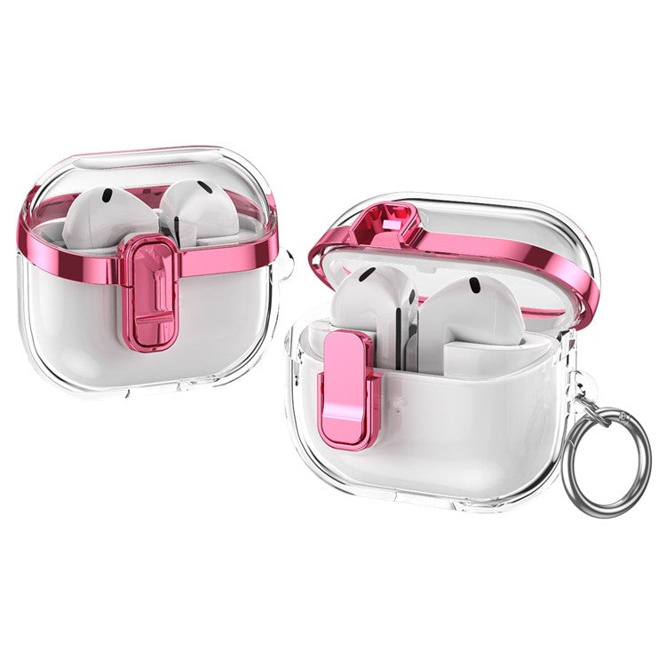 Transparent Case for Samsung Galaxy Buds3 / Buds3 Pro Electroplated TPU + PC Earbuds Protector with Lock Buckle - Pink