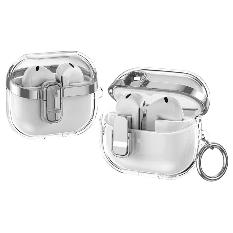 Transparent Case for Samsung Galaxy Buds3 / Buds3 Pro Electroplated TPU + PC Earbuds Protector with Lock Buckle - Silver