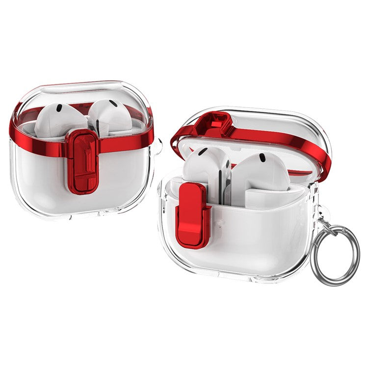 Transparent Case for Samsung Galaxy Buds3 / Buds3 Pro Electroplated TPU + PC Earbuds Protector with Lock Buckle - Red