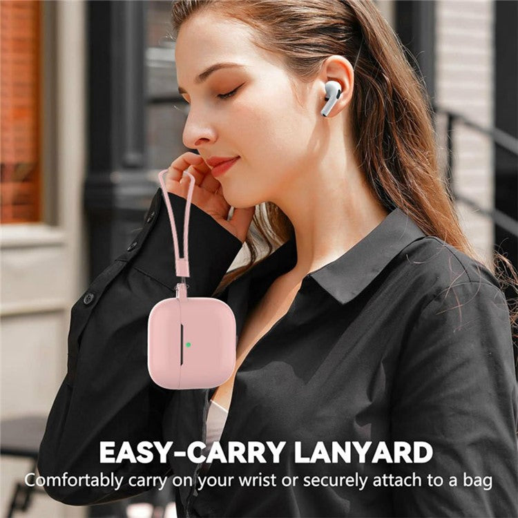 For Apple AirPods 4 Silicone Protective Case Bluetooth Earphone Cover with Hand Strap - Sapphire