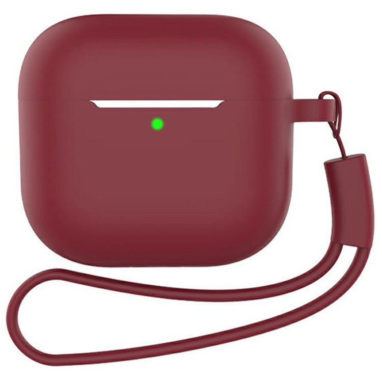 For Apple AirPods 4 Silicone Protective Case Bluetooth Earphone Cover with Hand Strap - Wine Red