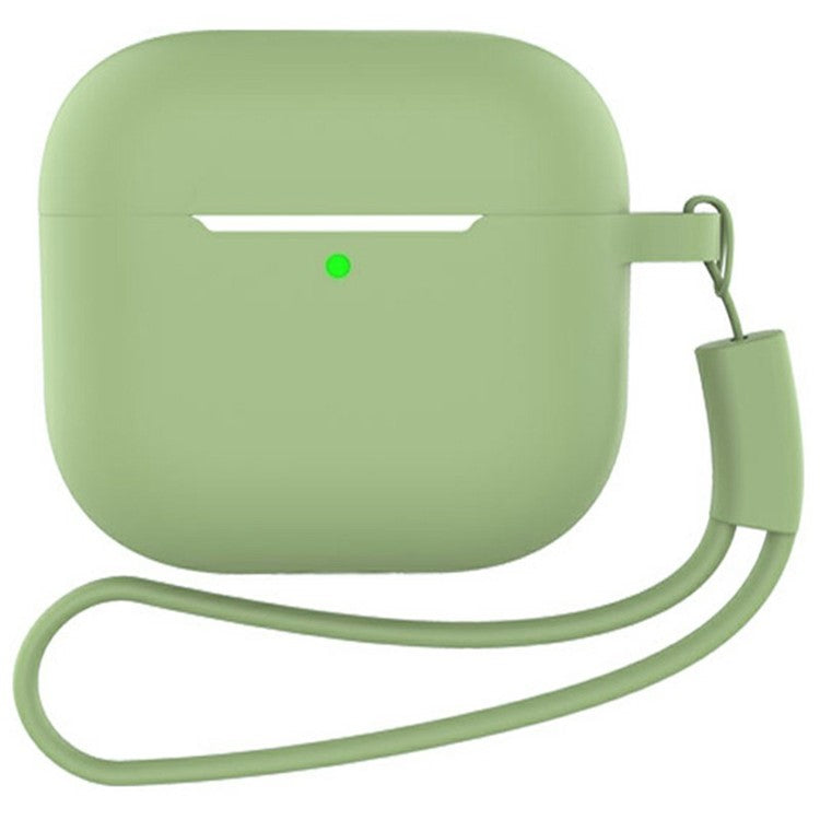 For Apple AirPods 4 Silicone Protective Case Bluetooth Earphone Cover with Hand Strap - Matcha Green