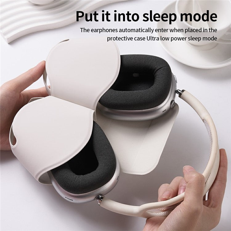 For Airpods Max Case with Sleep Mode PU Leather Headphone Cover - White