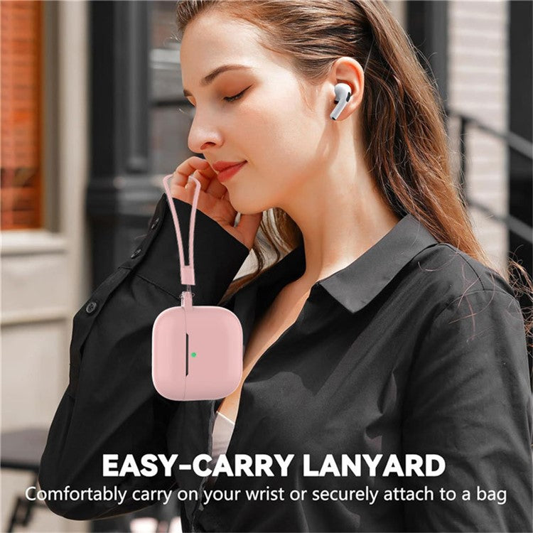 For AirPods 4 Earphone Silicone Case Set with Anti-Lost Keychain, Strap, Ear Tips, Cleaning Pen - Purple