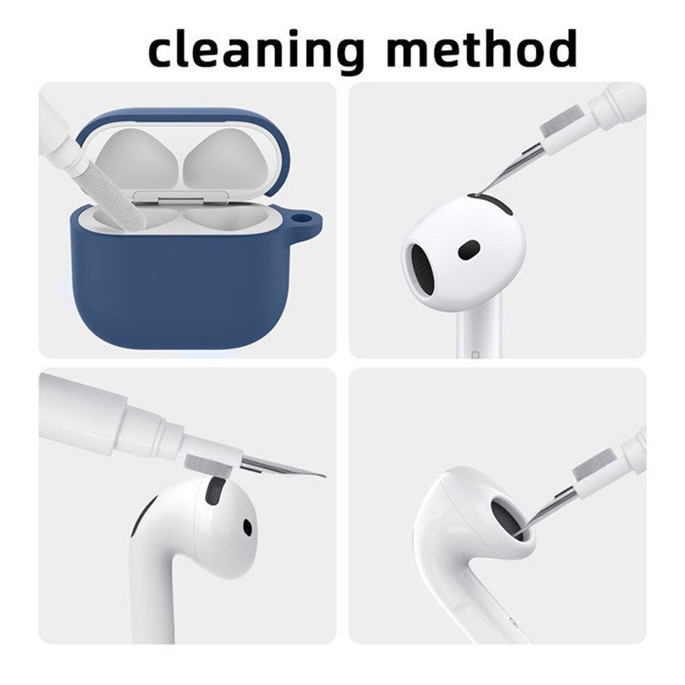 For AirPods 4 Earphone Silicone Case Set with Anti-Lost Keychain, Strap, Ear Tips, Cleaning Pen - White