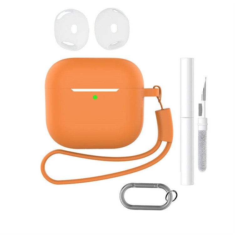 For AirPods 4 Earphone Silicone Case Set with Anti-Lost Keychain, Strap, Ear Tips, Cleaning Pen - Orange