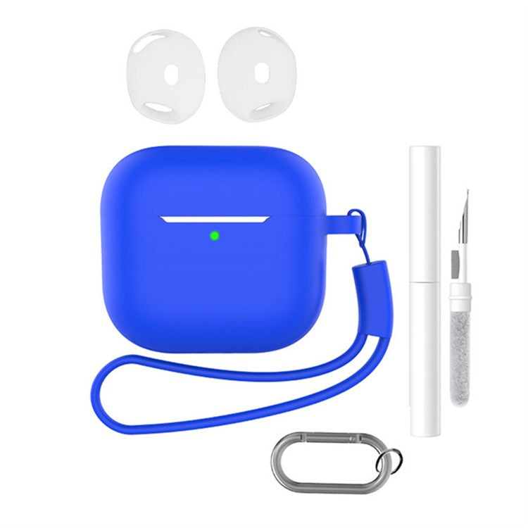 For AirPods 4 Earphone Silicone Case Set with Anti-Lost Keychain, Strap, Ear Tips, Cleaning Pen - Blue