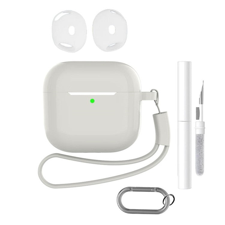 For AirPods 4 Earphone Silicone Case Set with Anti-Lost Keychain, Strap, Ear Tips, Cleaning Pen - Transparent