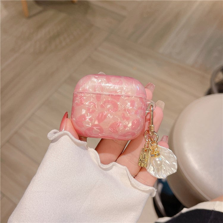 For AirPods 4 Earphone Case Shell Pattern TPU Cover with Shell Pendant - Pink