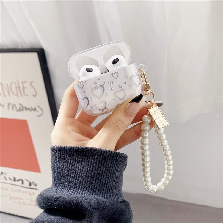 For AirPods 4 Earphone Case Heart Pattern Transparent TPU Protective Cover with Bracelet