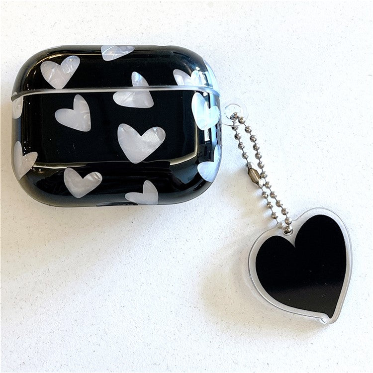 For AirPods 4 Earphone Case Shell Pattern Heart TPU Cover with Heart Pendant - Black