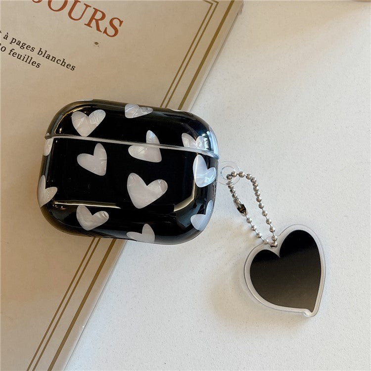 For AirPods 4 Earphone Case Shell Pattern Heart TPU Cover with Heart Pendant - Black