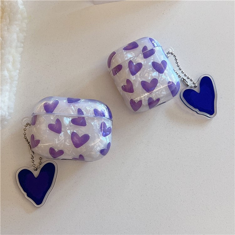 For AirPods 4 Earphone Case Shell Pattern Heart TPU Cover with Heart Pendant - Purple