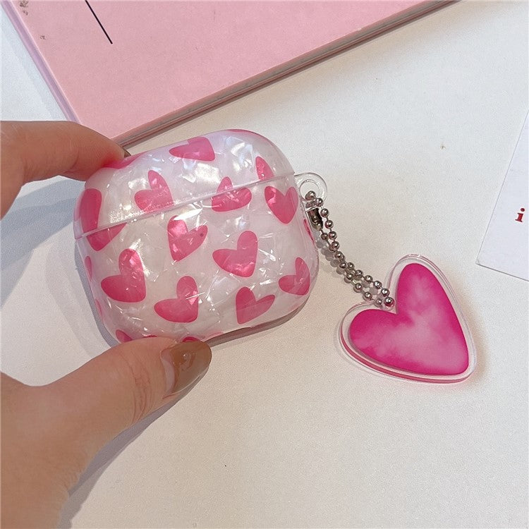 For AirPods 4 Earphone Case Shell Pattern Heart TPU Cover with Heart Pendant - Rose