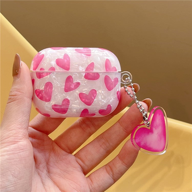 For AirPods 4 Earphone Case Shell Pattern Heart TPU Cover with Heart Pendant - Rose