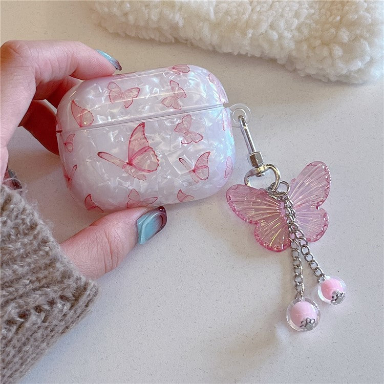 For AirPods 4 Earphone Case Shell Texture Butterfly Pattern TPU Protective Cover with  Pendant Accessory