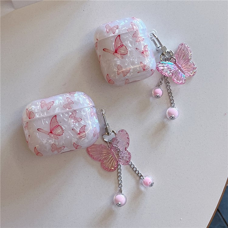 For AirPods 4 Earphone Case Shell Texture Butterfly Pattern TPU Protective Cover with  Pendant Accessory