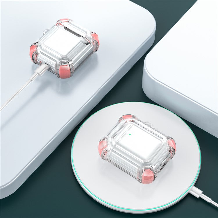 Anti-Drop Four-corner Clear TPU Earphone Protective Case Cover for Apple AirPods with Charging Case (2016)/(2019) / AirPods with Wireless Charging Case (2019) - Pink