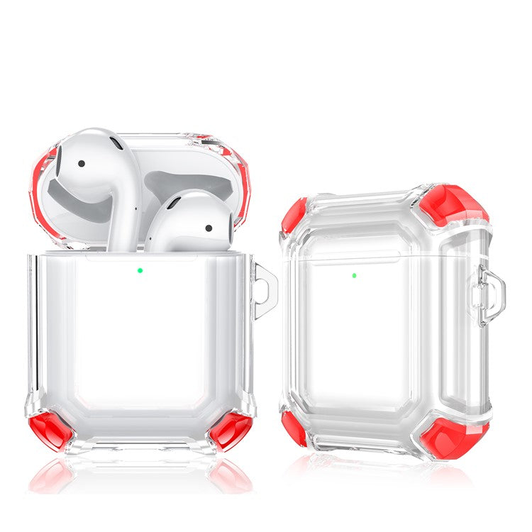 Anti-Drop Four-corner Clear TPU Earphone Protective Case Cover for Apple AirPods with Charging Case (2016)/(2019) / AirPods with Wireless Charging Case (2019) - Red