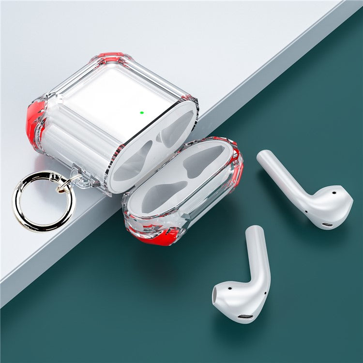 Anti-Drop Four-corner Clear TPU Earphone Protective Case Cover for Apple AirPods with Charging Case (2016)/(2019) / AirPods with Wireless Charging Case (2019) - Red