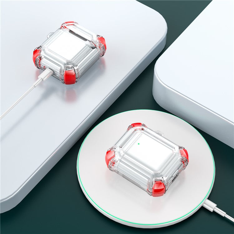 Anti-Drop Four-corner Clear TPU Earphone Protective Case Cover for Apple AirPods with Charging Case (2016)/(2019) / AirPods with Wireless Charging Case (2019) - Red