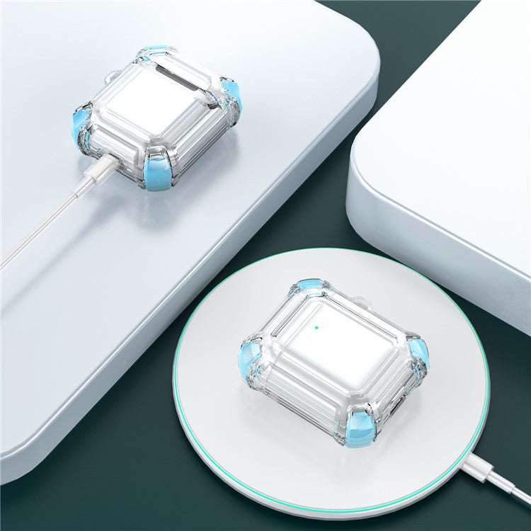 Anti-Drop Four-corner Clear TPU Earphone Protective Case Cover for Apple AirPods with Charging Case (2016)/(2019) / AirPods with Wireless Charging Case (2019) - Sky Blue