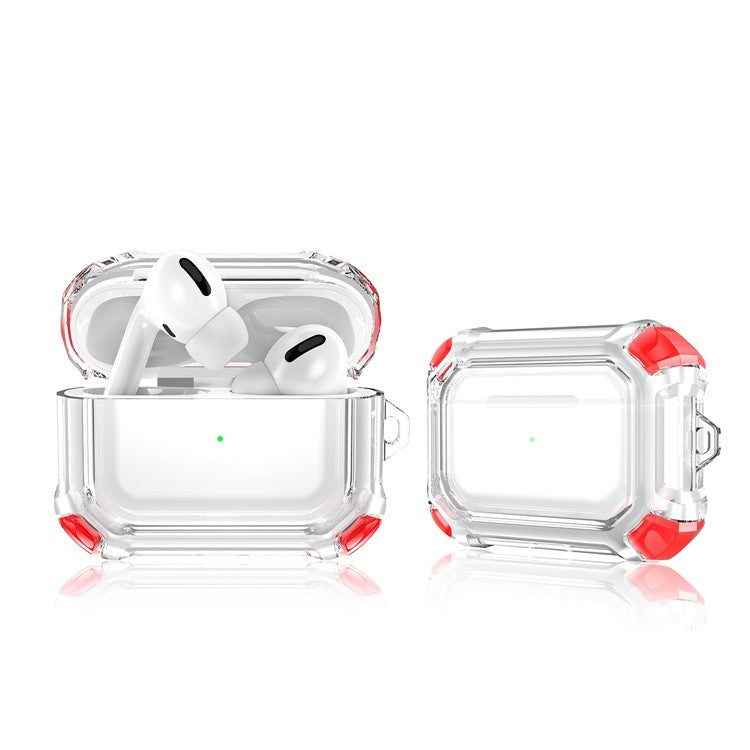 Four-corner Anti-Drop Clear TPU Protective Case Cover for AirPods Pro - Red